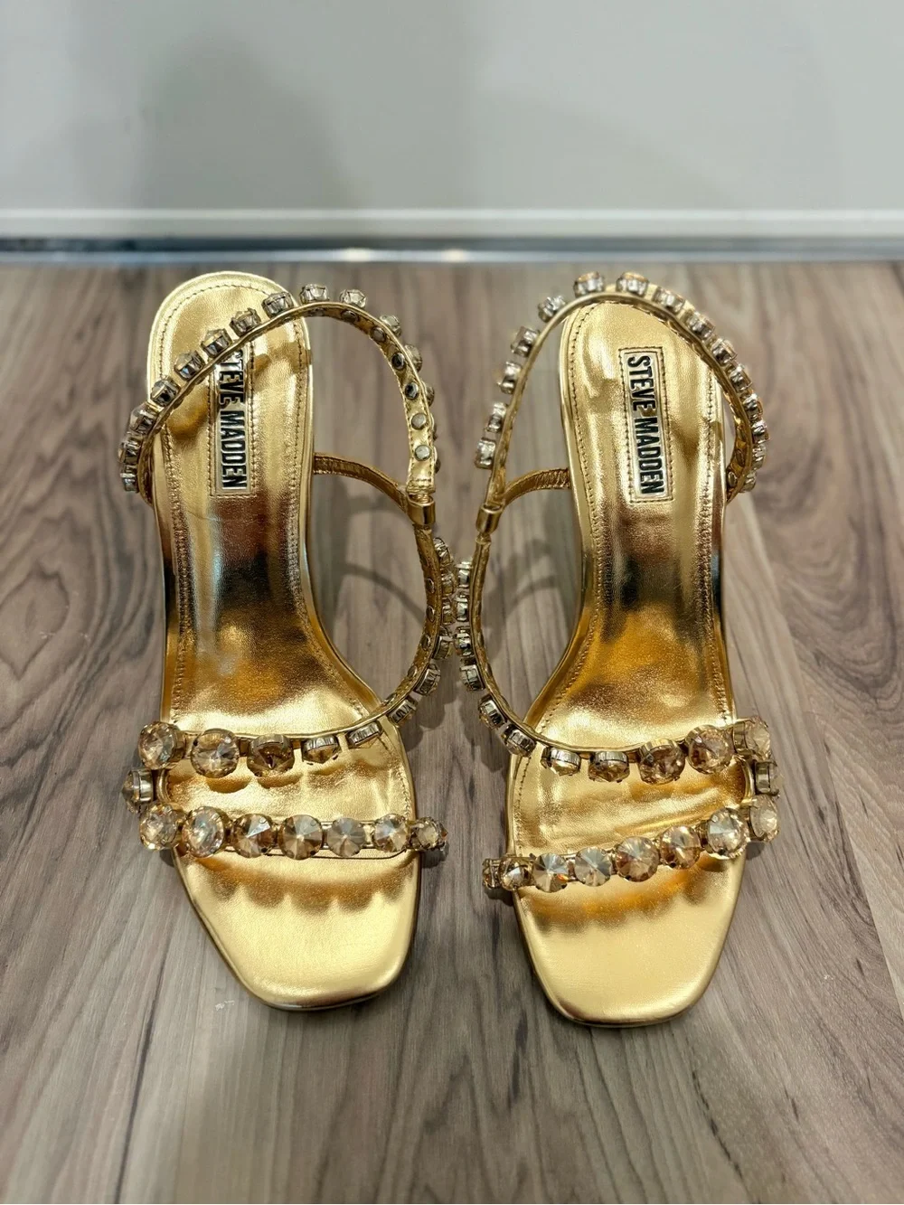 Steve Madden Gold Crystal-Embellished High Heel Sandals